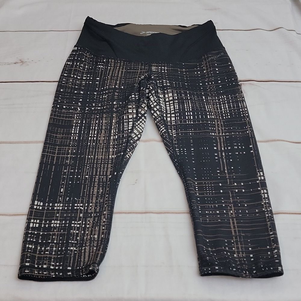 brooks Womens Capri Athletic Leggings in Brown, Cream and Black Size Small